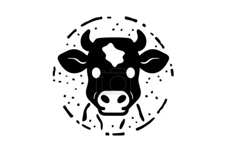 Photo for Black cow head logotype for meat industry or farmers market hand drawn stamp effect vector illustration - Royalty Free Image