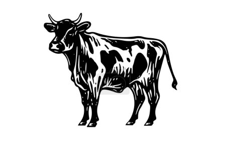 Photo for Black cow silhouette for meat industry or farmers market hand drawn stamp effect vector illustration - Royalty Free Image
