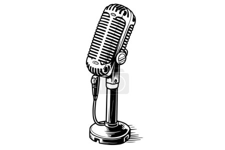 Ilustración de Vintage micrófono retro dibujado a mano boceto grabado estilo vector ilustración - Imagen libre de derechos