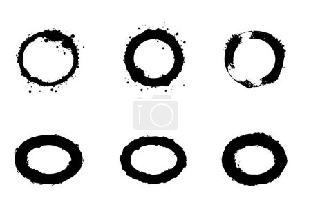 Photo for Black shapes of wine circle and coffee ring stains. Dirty splashes and spots Hand drawn tea or ink ring stains on white background. Vector illustration - Royalty Free Image
