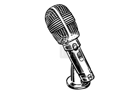 Ilustración de Vintage micrófono dibujado a mano boceto grabado estilo vector ilustración - Imagen libre de derechos