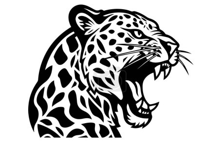 Ilustración de Logotipo de cabeza de leopardo o bosquejo de tinta dibujada a mano mascota. Grabado estilo vector ilustración - Imagen libre de derechos