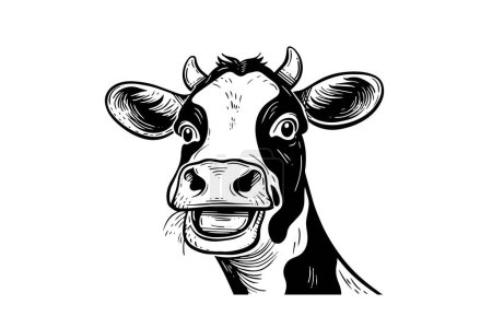 Tête de vache avec cornes logo gravure style illustration vectorielle isolée