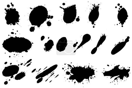 Photo for Vector set of ink splashes. Black inked splatter dirt stain splattered spray splash with drops blots isolated - Royalty Free Image