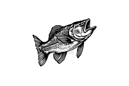 Illustration for Pike hand drawn engraving fish isolated on white background. Vector sketch illustration - Royalty Free Image