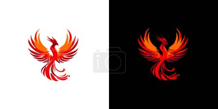 Téléchargez les illustrations : Modèle abstrait de logo phoenix rouge sur fond noir et blanc. Logotype d'illustration vectorielle - en licence libre de droit