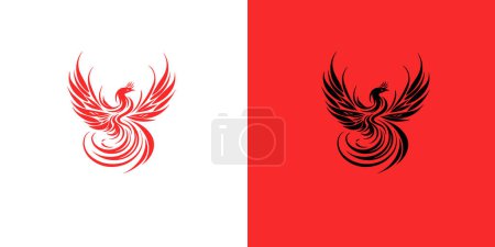 Illustration for Abstract red and black phoenix logo design template on white and red background . Vector Illustration logotype - Royalty Free Image