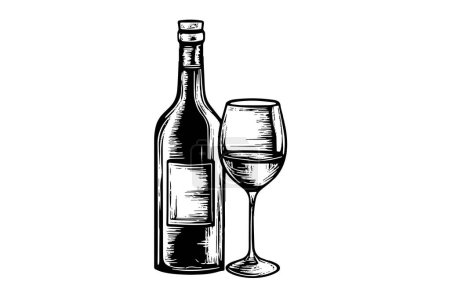 Photo for Wine bottle and glass. Hand drawn engraving sketch style vector illustrations - Royalty Free Image