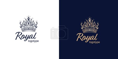 Photo for Crown Luxury Concept Logo Design Template on blue and white background. Logotype vector sign - Royalty Free Image