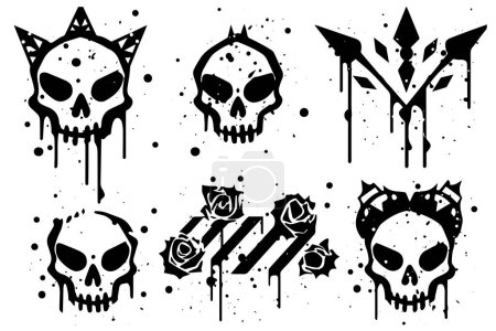 Photo for Set of hand drawn sketch grunge ink graphiti doodle scull. Tattoo collection. Vector illustration pack - Royalty Free Image