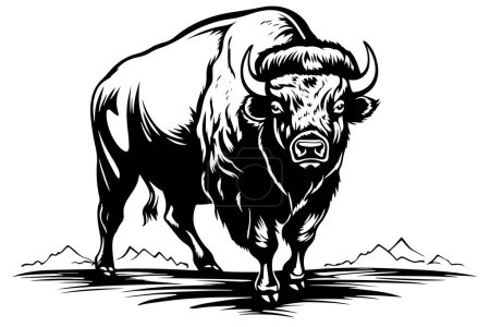 Búfalo dibujado a mano. Ilustración vectorial del estilo de grabado del boceto de tinta de toro
