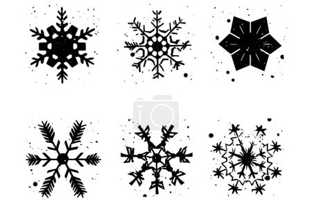 Photo for Grunge lino cut snowflakes stamps collection pack. Distressed textures set. Blank geometric shapes. Vector Illustration - Royalty Free Image
