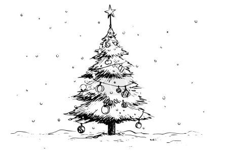 Christmas tree vector illustration. Hand drawn ink sketch. Engraving style image