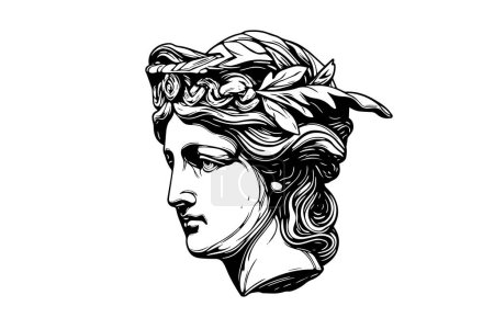 Téléchargez les illustrations : Statue antique tête de sculpture grecque croquis gravure style illustration vectorielle - en licence libre de droit