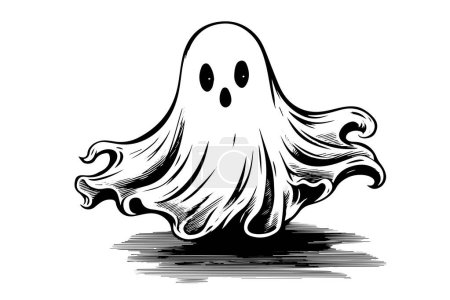 Style de gravure fantôme volant effrayant dessiné à la main Halloween Illustration
