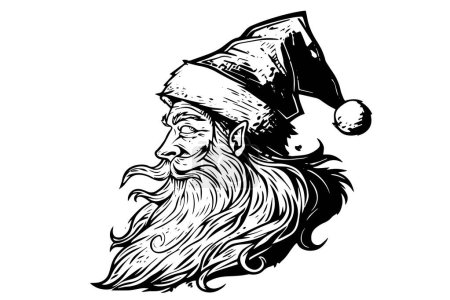 Photo for Santa Claus head in a hat sketch hand drawn in engraving style vector illustration - Royalty Free Image