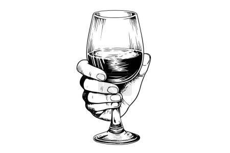Photo for Wine glass in hand drawn ink sketch engraving style vector illustration - Royalty Free Image