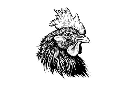 Ilustración de Cabeza de pollo o gallina dibujada en estilo de grabado vintage ilustración vectorial - Imagen libre de derechos
