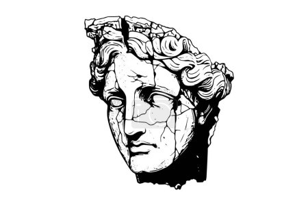 Illustration for Cracked statue head of greek sculpture sketch engraving style vector illustration - Royalty Free Image