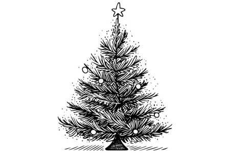 Christmas tree vector illustration. Hand drawn ink sketch. Engraving style image