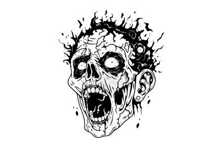 Photo for Zombie head or face ink sketch. Walking dead hand drawing vector illustration - Royalty Free Image