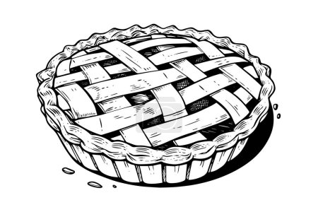 Illustrazione per Illustrazione vettoriale stile incisione disegnata a mano torta di mele - Immagini Royalty Free