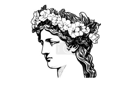 Illustration for Statue head of greek sculpture hand drawn engraving style sketch. Vector illustration. Image for print, tattoo, and your design - Royalty Free Image