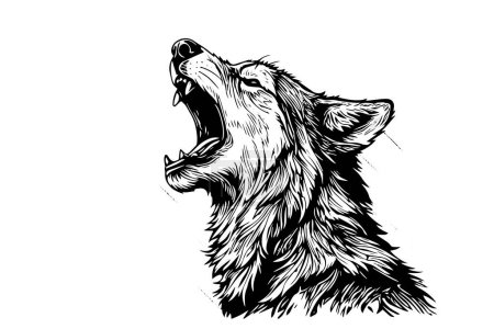 Angry wolf head hand drawn ink sketch. Engraving vintage style vector illustration. Design for logotype, mascot, print