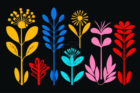 Photo for Colorful contemprorary flower seamless pattern illustration. Set of naive hand drawn flowers doodle design - Royalty Free Image