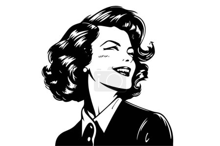 Photo for Happy businness woman ink drawing sketch. Pop art style black and white vector illustration - Royalty Free Image