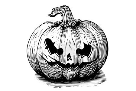 Photo for Halloween pumpkin head mascot engraving ink sketch hand drawn vector illustration - Royalty Free Image