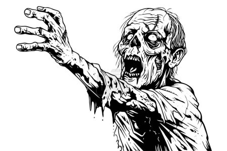 Illustration for Zombie pulls his arm ink sketch. Walking dead hand drawing vector illustration - Royalty Free Image