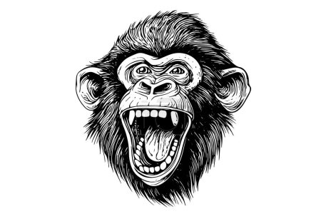 Photo for Monkey head or face hand drawn vector illustration in engraving style ink sketch - Royalty Free Image