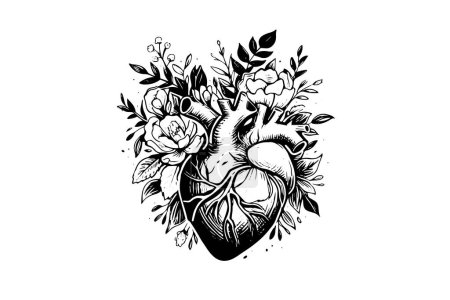 Illustration for Valentine day card vintage illustration. Floral anatomical heart. Vector illustration - Royalty Free Image