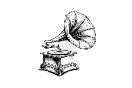 Photo for Retro phonograph gramophone vintage engraved vector illustration. Sketch hand drawn art - Royalty Free Image