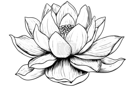 Ilustración de Una flor de agua de lirio de loto en un grabado en madera vintage grabado estilo vector ilustración - Imagen libre de derechos