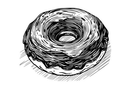 Photo for Tasty chocolate donut engraving style. Hand drawn ink sketch vector illustration - Royalty Free Image