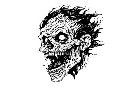 Illustration for Zombie head or face ink sketch. Walking dead hand drawing vector illustration - Royalty Free Image