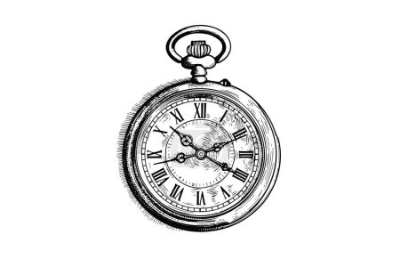 Ilustración de Reloj de bolsillo antiguo vintage grabado a mano ilustración vector dibujado - Imagen libre de derechos