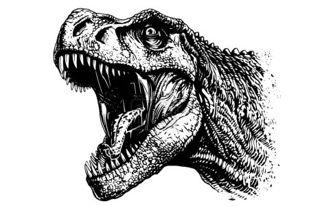 Dinosaur tyrannosaurus head hand drawn ink sketch. Vector illustration. Logotype,icon, sign, mascot, print design