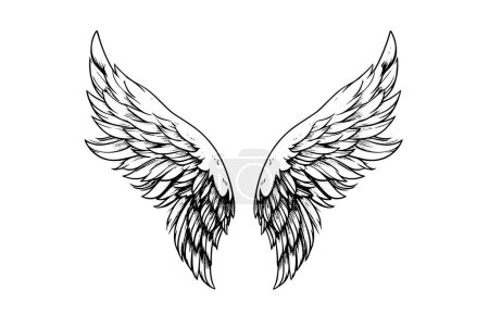 Téléchargez les illustrations : Esquisse à l'encre d'ailes d'ange en style gravure. Illustration vectorielle des ailes dessinées à la main - en licence libre de droit