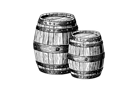 Photo for Oak wooden barrel hand drawn sketch engraving style vector illustration - Royalty Free Image