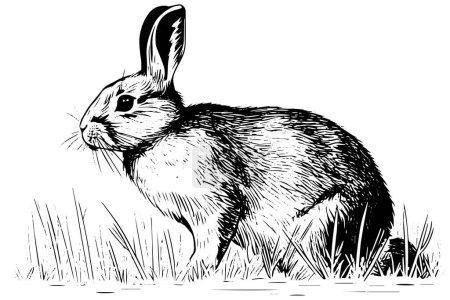 Téléchargez les illustrations : Gravure lapin sur fond blanc .Illustration de croquis à l'encre vectorielle - en licence libre de droit