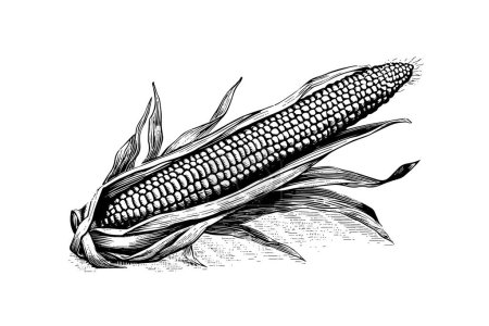 Illustration for Corn hand drawing sketch vintage engraving vector illustration - Royalty Free Image