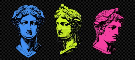 Illustration for Set of color antique statue head of greek sculpture sketch engraving style vector illustration pack - Royalty Free Image