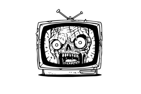Illustration for Zombie TV box hand drawn ink sketch. Engraving style vector illustration - Royalty Free Image