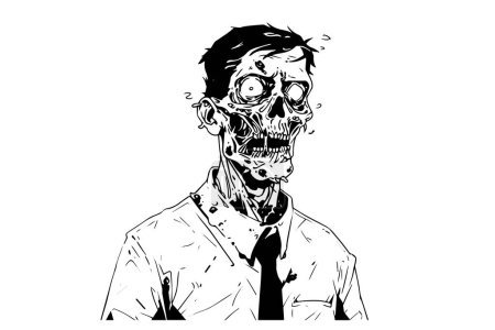 Illustration for Zombie office worker hand drawn ink sketch. Engraved style vector illustration - Royalty Free Image