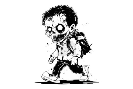 Illustration for Zombie with a backpack hand drawn ink sketch. Vector illustration in engraving style - Royalty Free Image