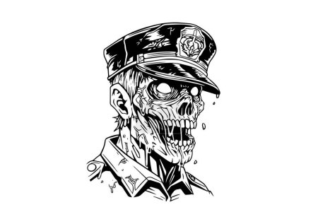 Illustration for Zombie Policeman head hand drawn ink sketch. Vector illustration in engraving style - Royalty Free Image