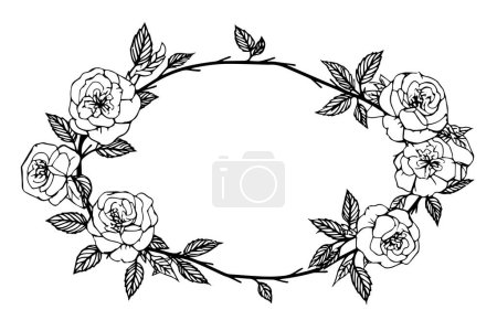 Illustration for Roses frame. Vintage simple line art. Hand drawn ink sketch. Engraving vector illustration - Royalty Free Image